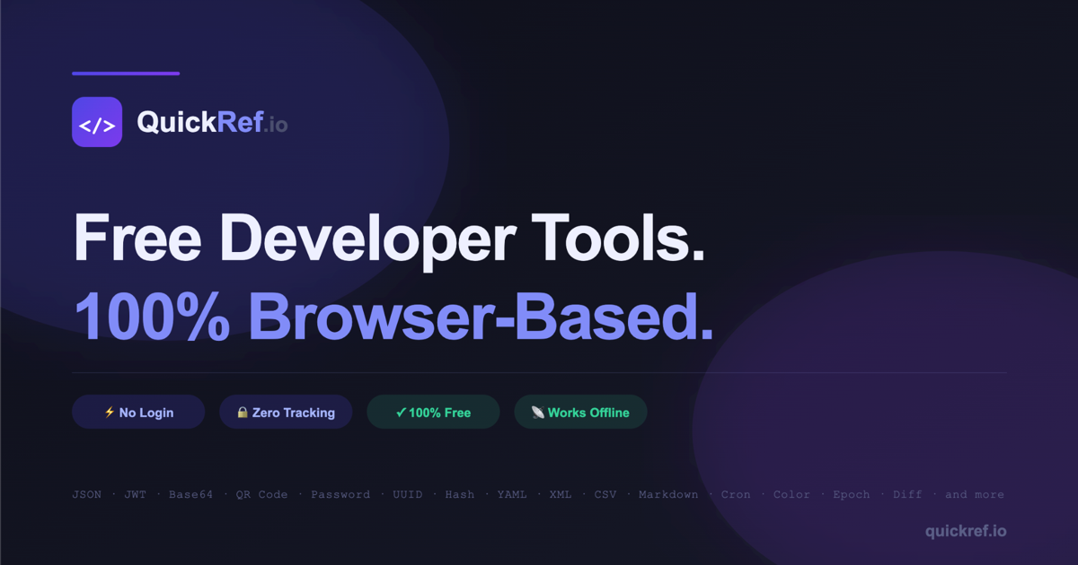 About QuickRef.io — Free Browser-Based Developer Tools